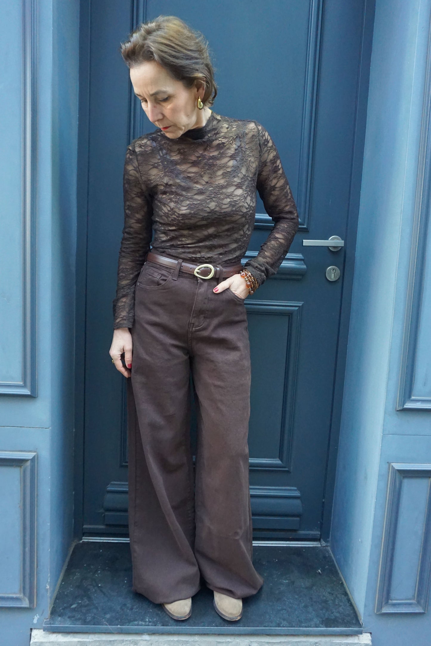 Jean palazzo wide leg marron chocolat