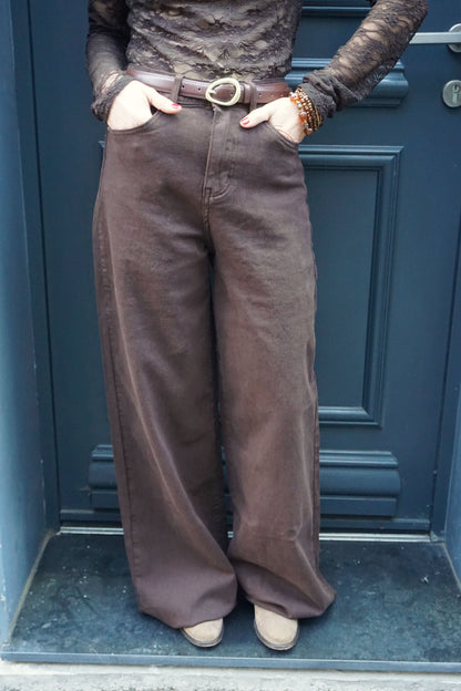Jean palazzo wide leg marron chocolat