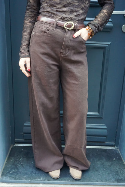 Jean palazzo wide leg marron chocolat