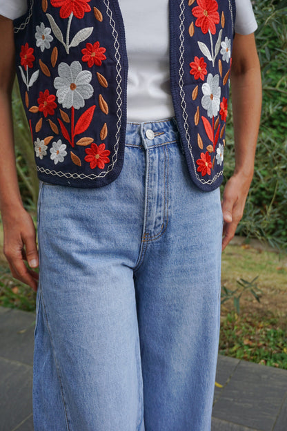 Jean wide leg bleu clair empiècement