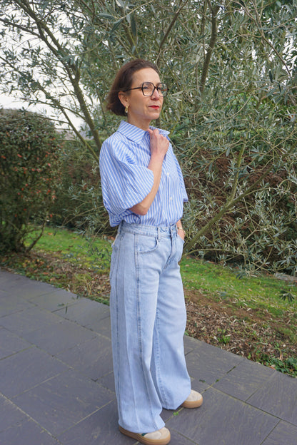 Jean wide leg empiècement bleu clair