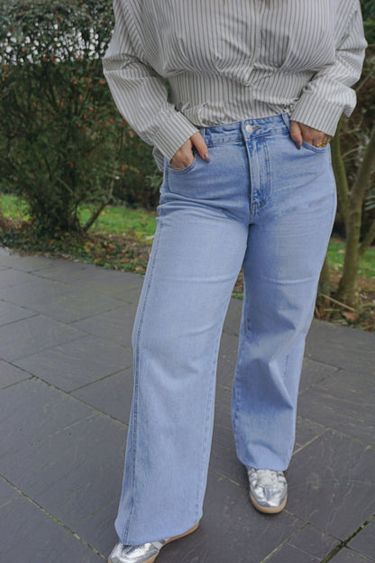 Jean wide leg empiècement bleu clair