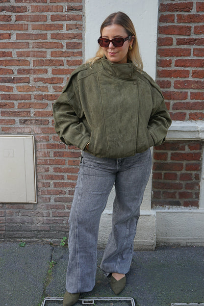 Jean wide leg empiècement gris