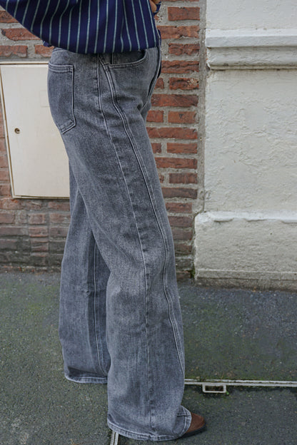 Jean wide leg empiècement gris