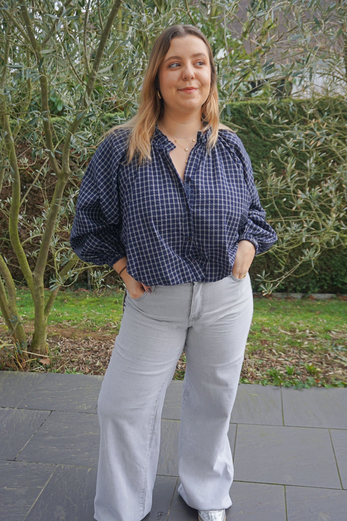 Jean palazzo wide leg gris clair