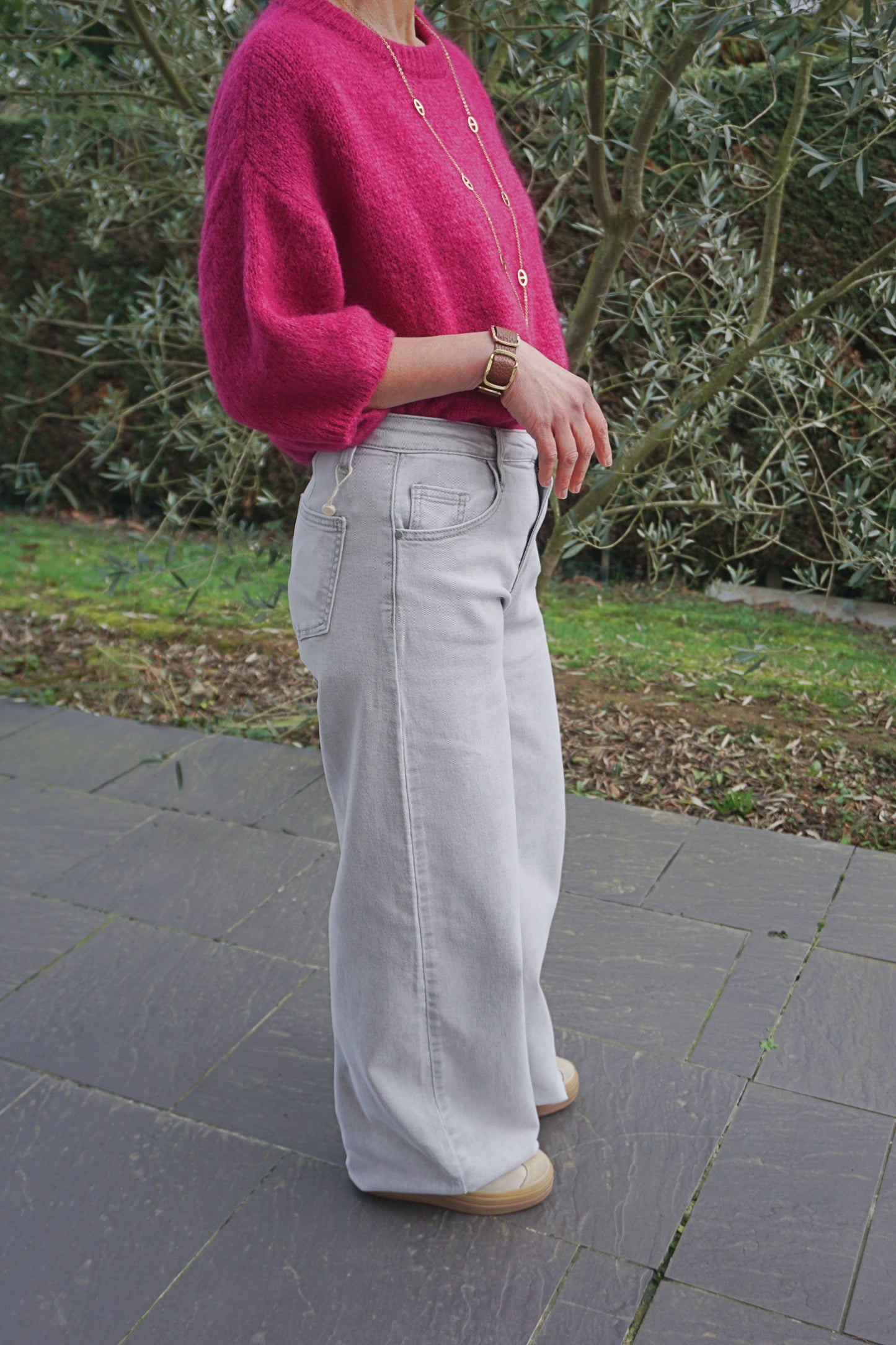 Jean palazzo wide leg gris clair