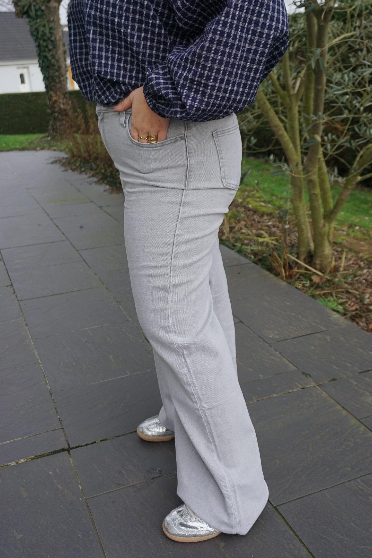 Jean palazzo wide leg gris clair