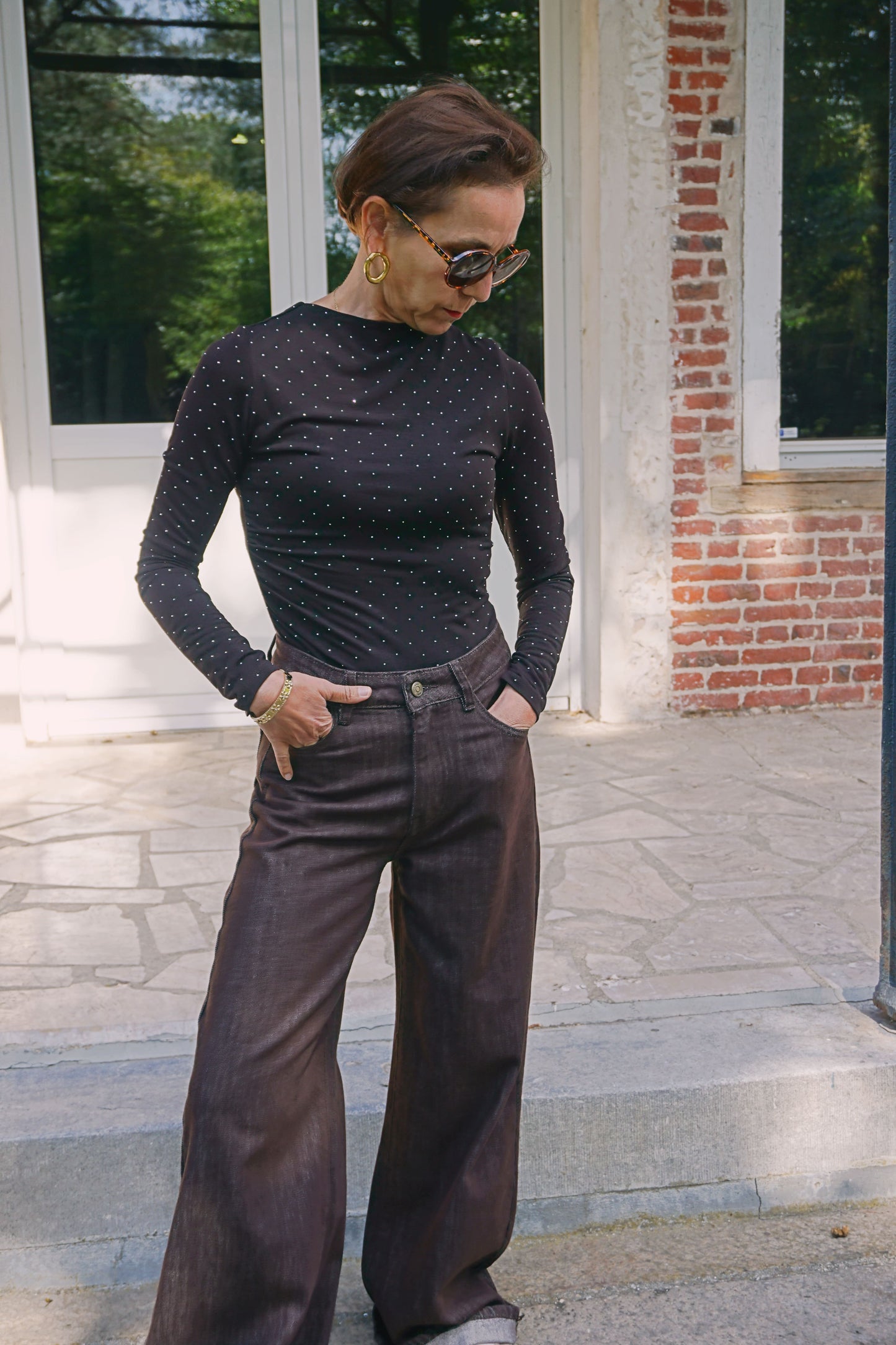 Jean wide leg marron chiné