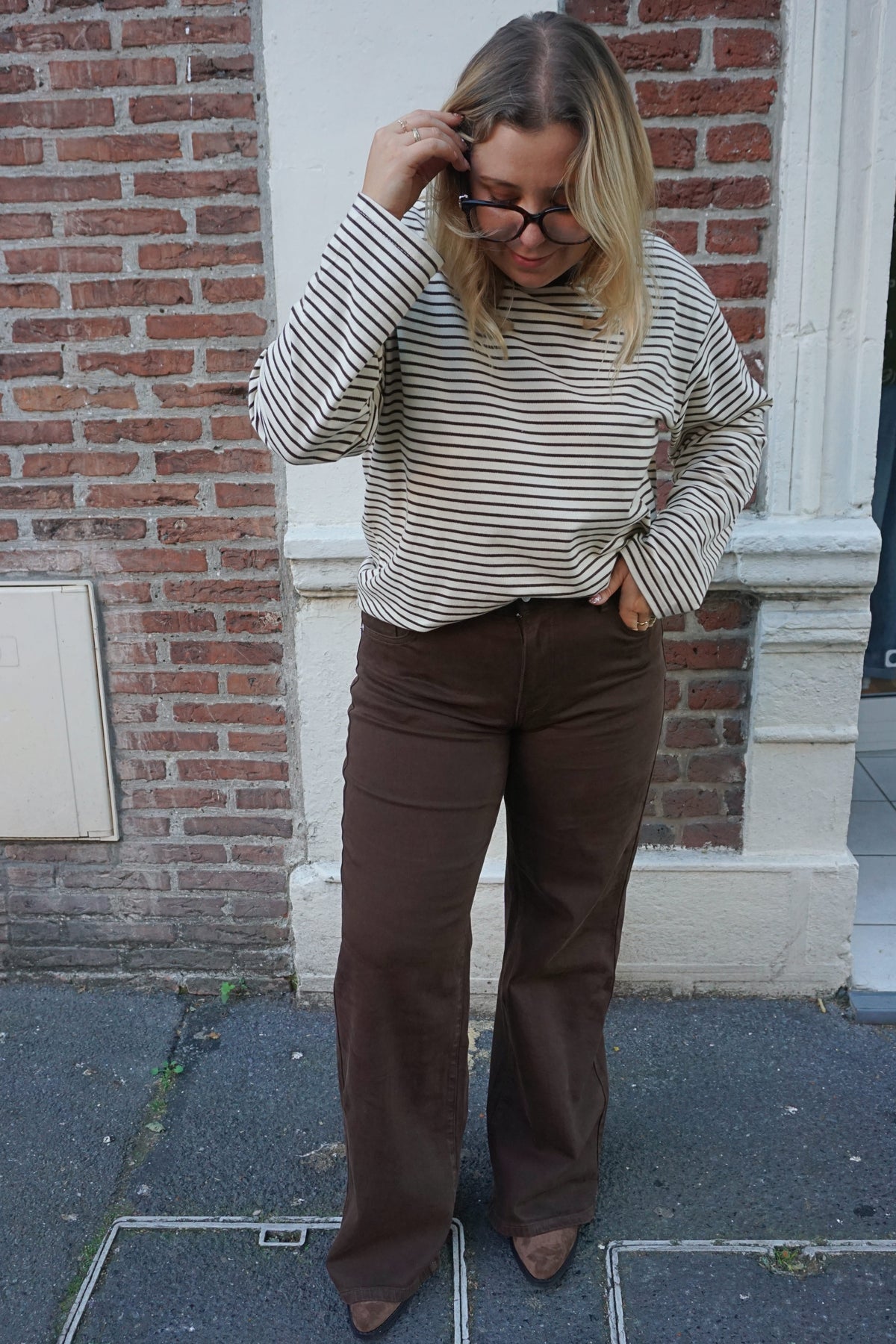 Jean wide leg marron chocolat