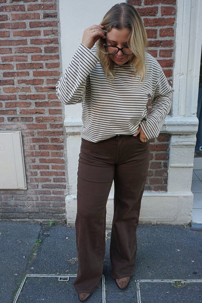 Jean wide leg marron chocolat