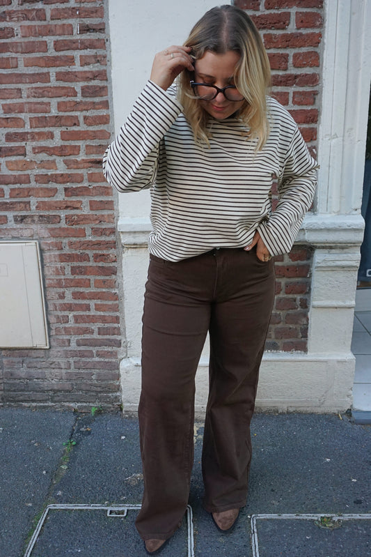 Jean wide leg marron chocolat