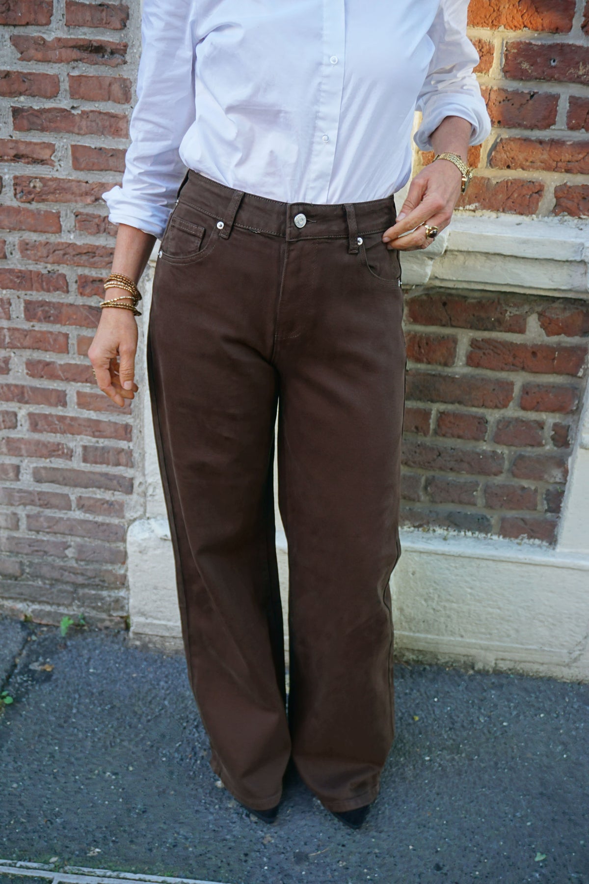 Jean wide leg marron chocolat