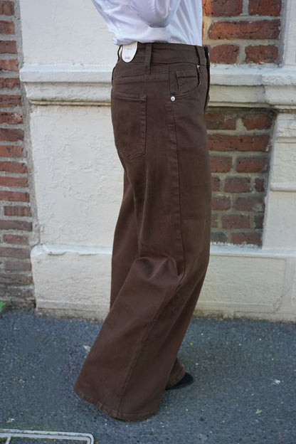 Jean wide leg marron chocolat