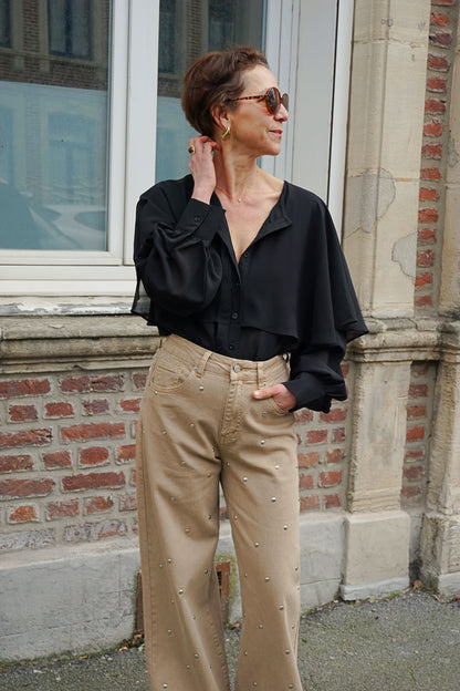 Jean wide leg taupe à clous