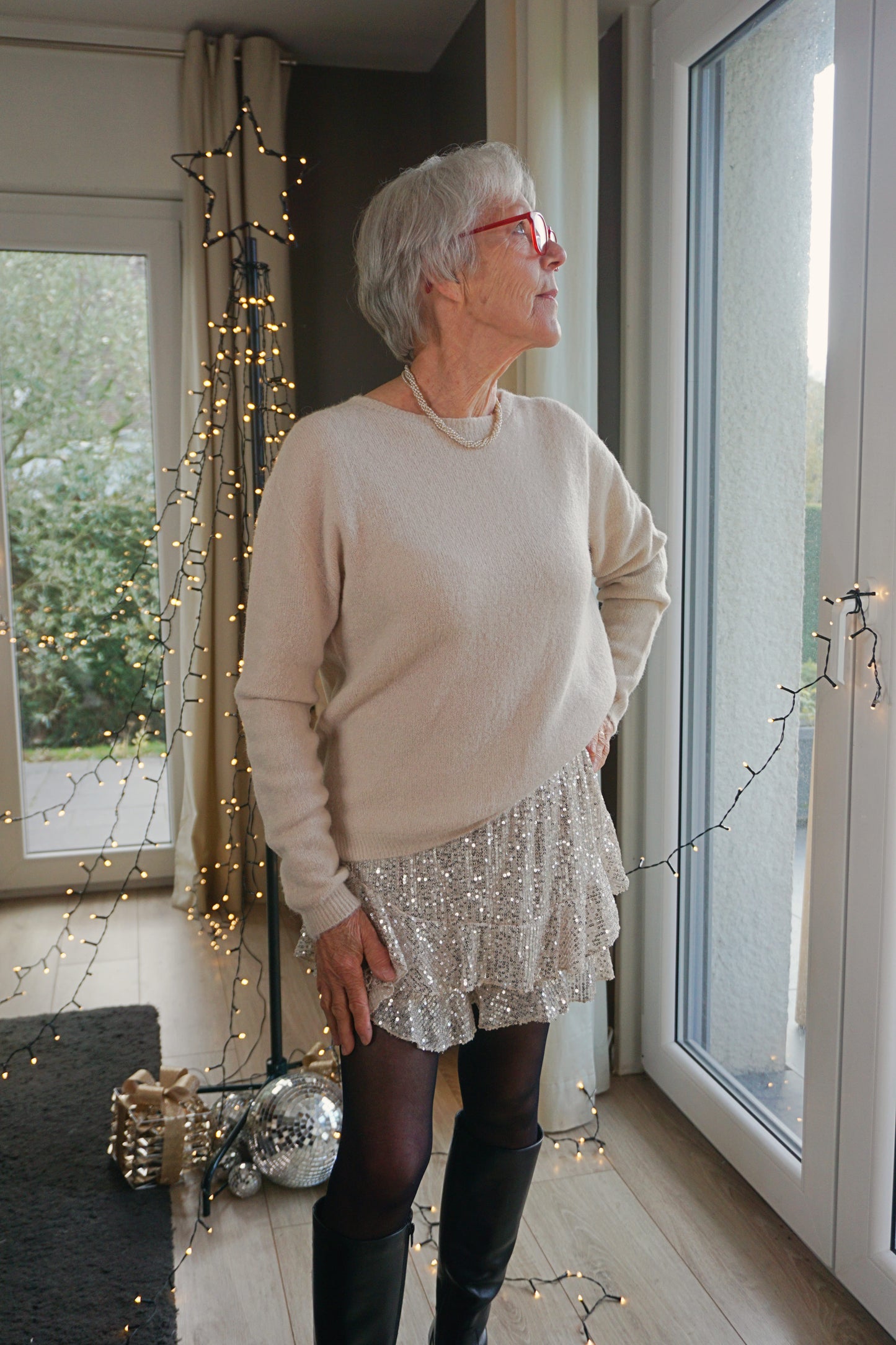 Jupe-short à sequins écru