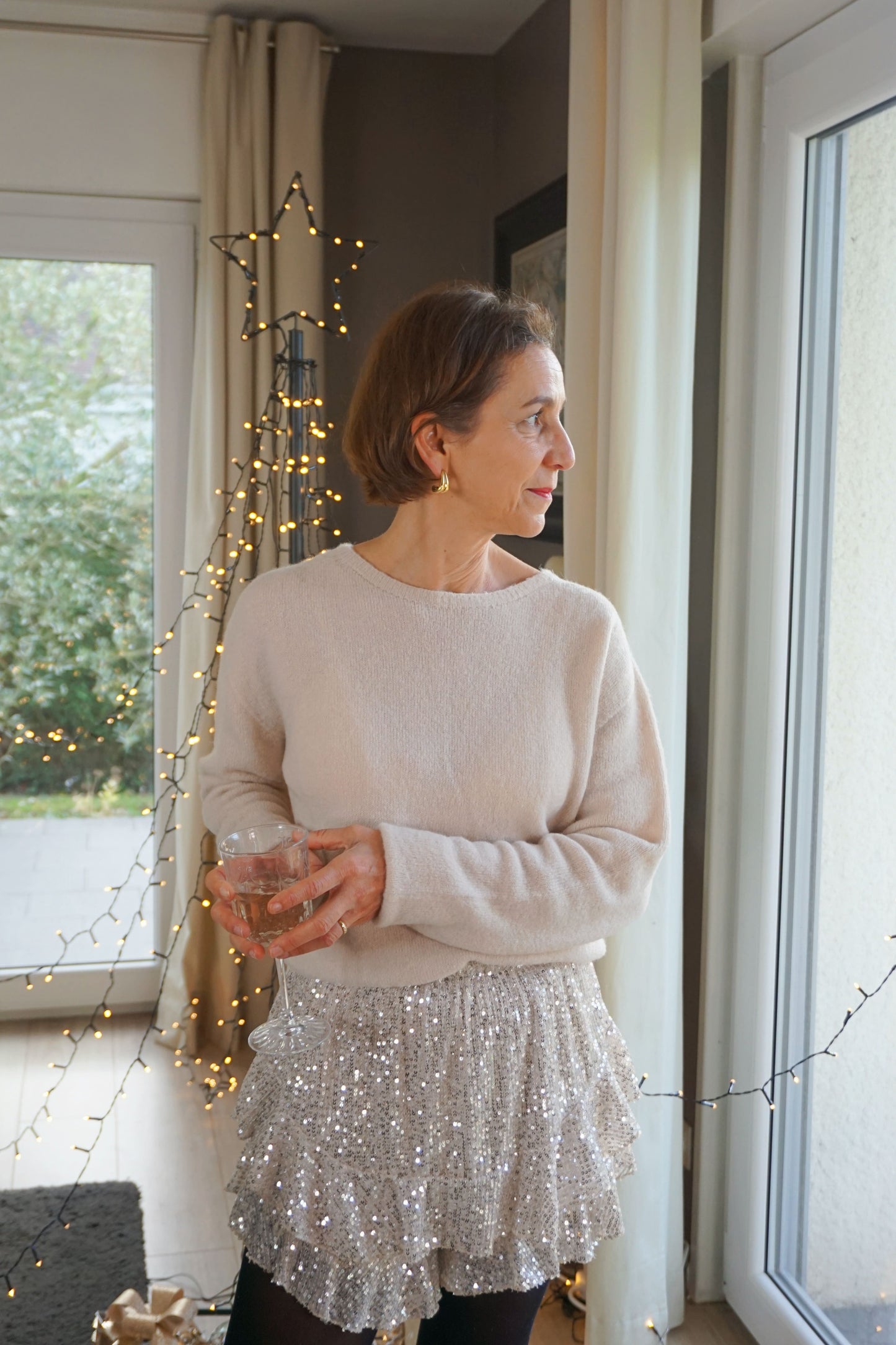 Jupe-short à sequins écru