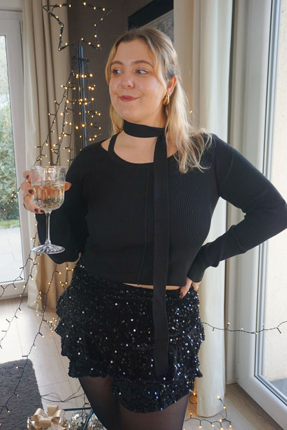 Jupe-short à sequins et velours noire