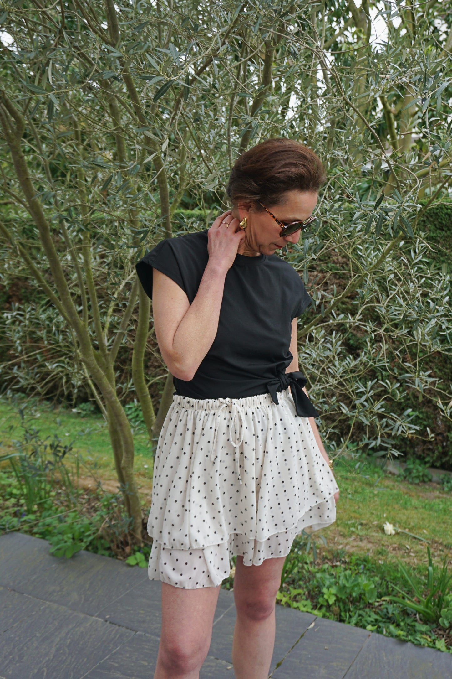 Jupe-short fluide crème à pois