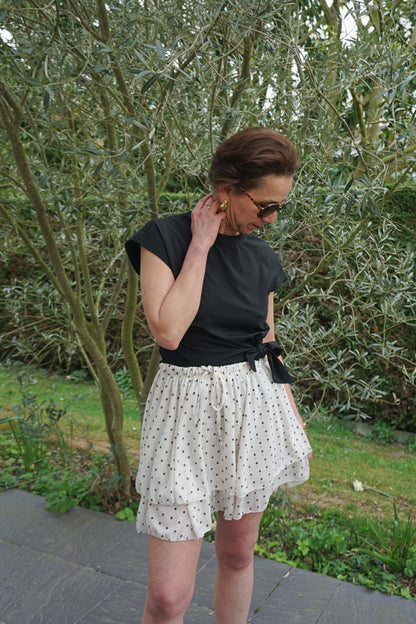 Jupe-short fluide crème à pois