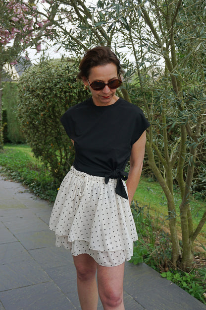 Jupe-short fluide crème à pois