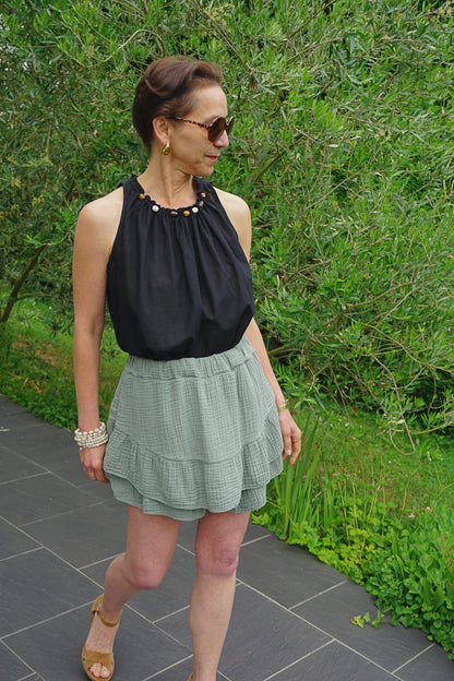 Jupe-short gaze de coton kaki