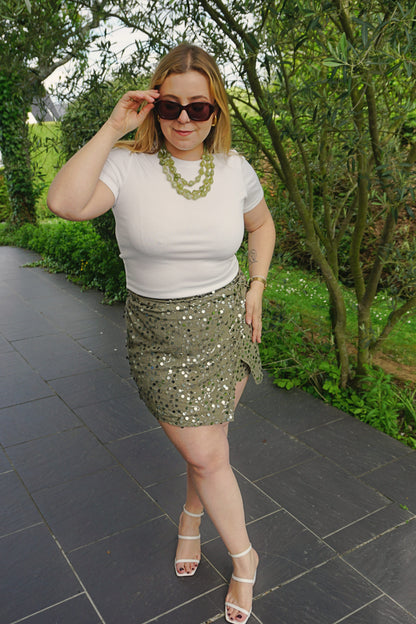 Jupe-short kaki à sequins