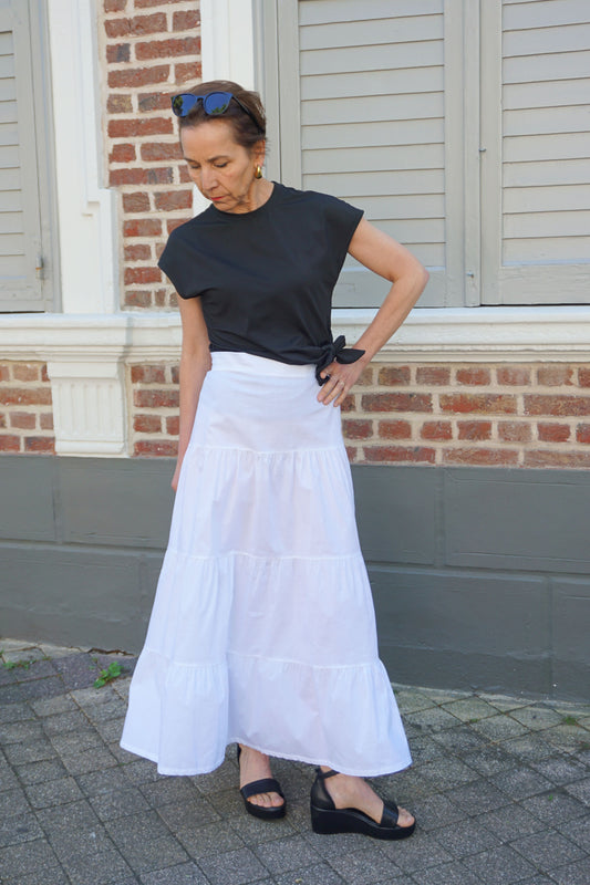 Jupe longue blanche volants coton