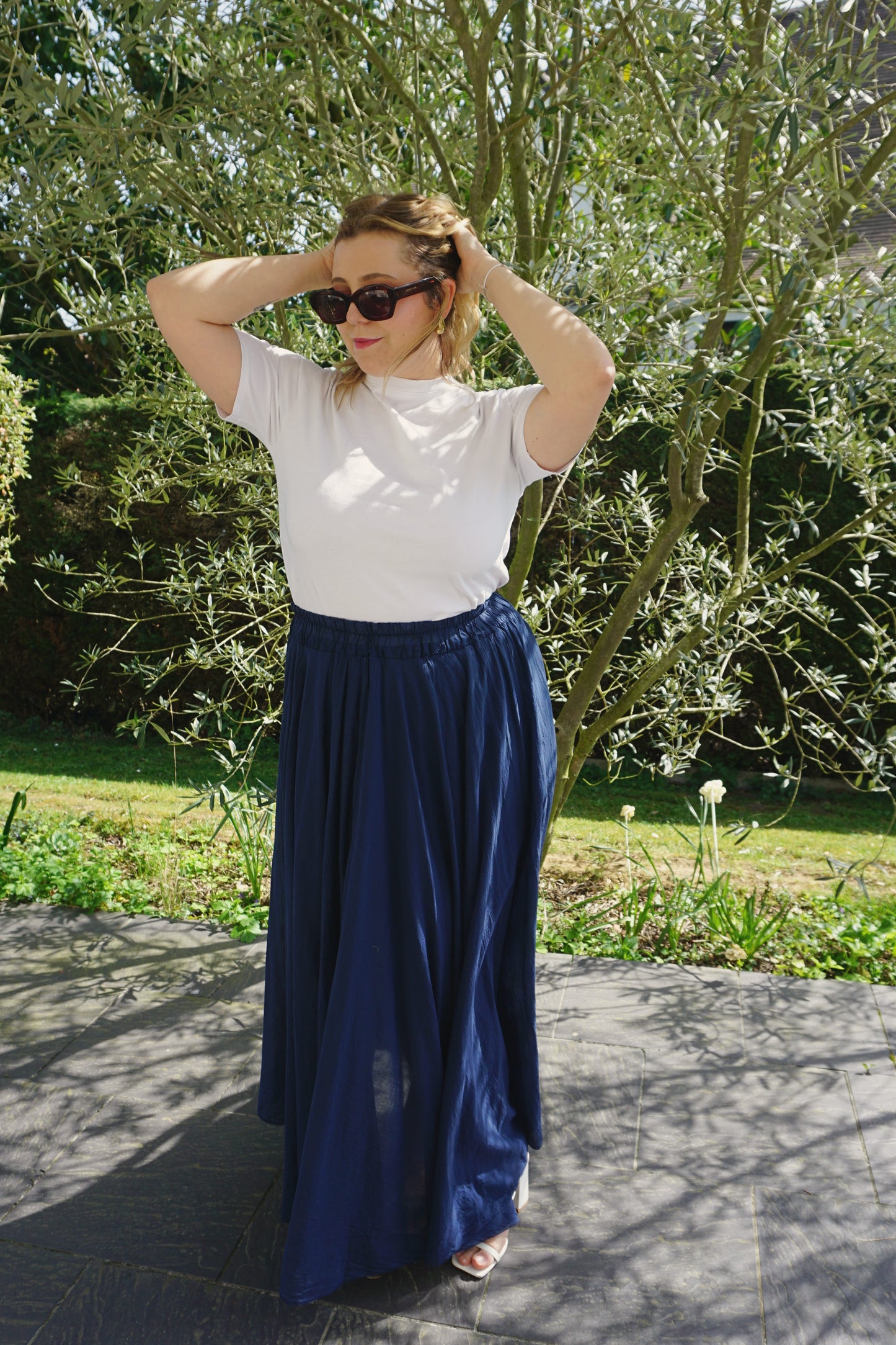 Jupe longue coton bleue marine