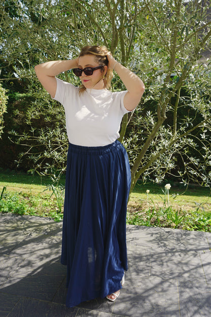 Jupe longue coton bleue marine
