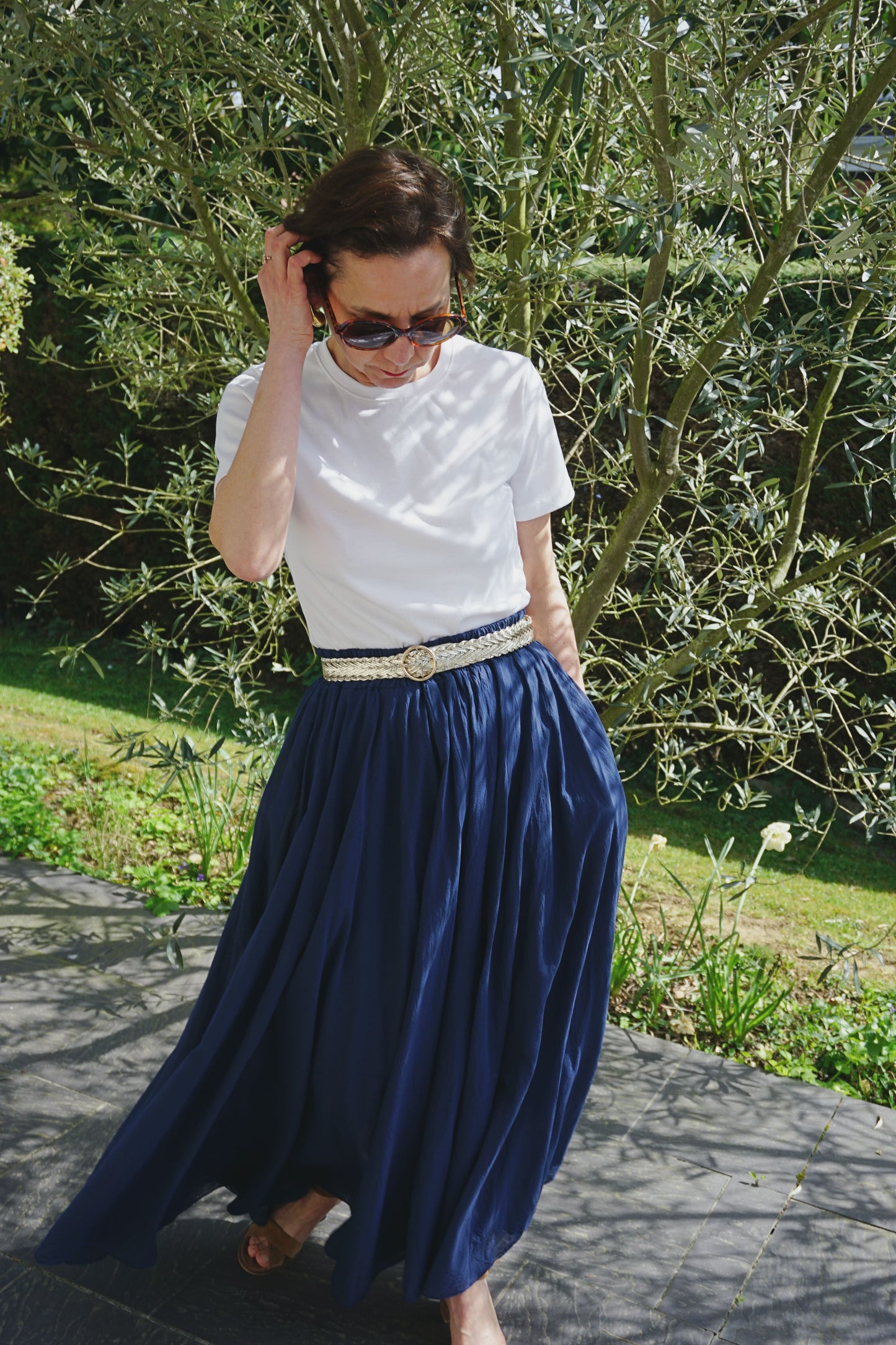 Jupe longue coton bleue marine