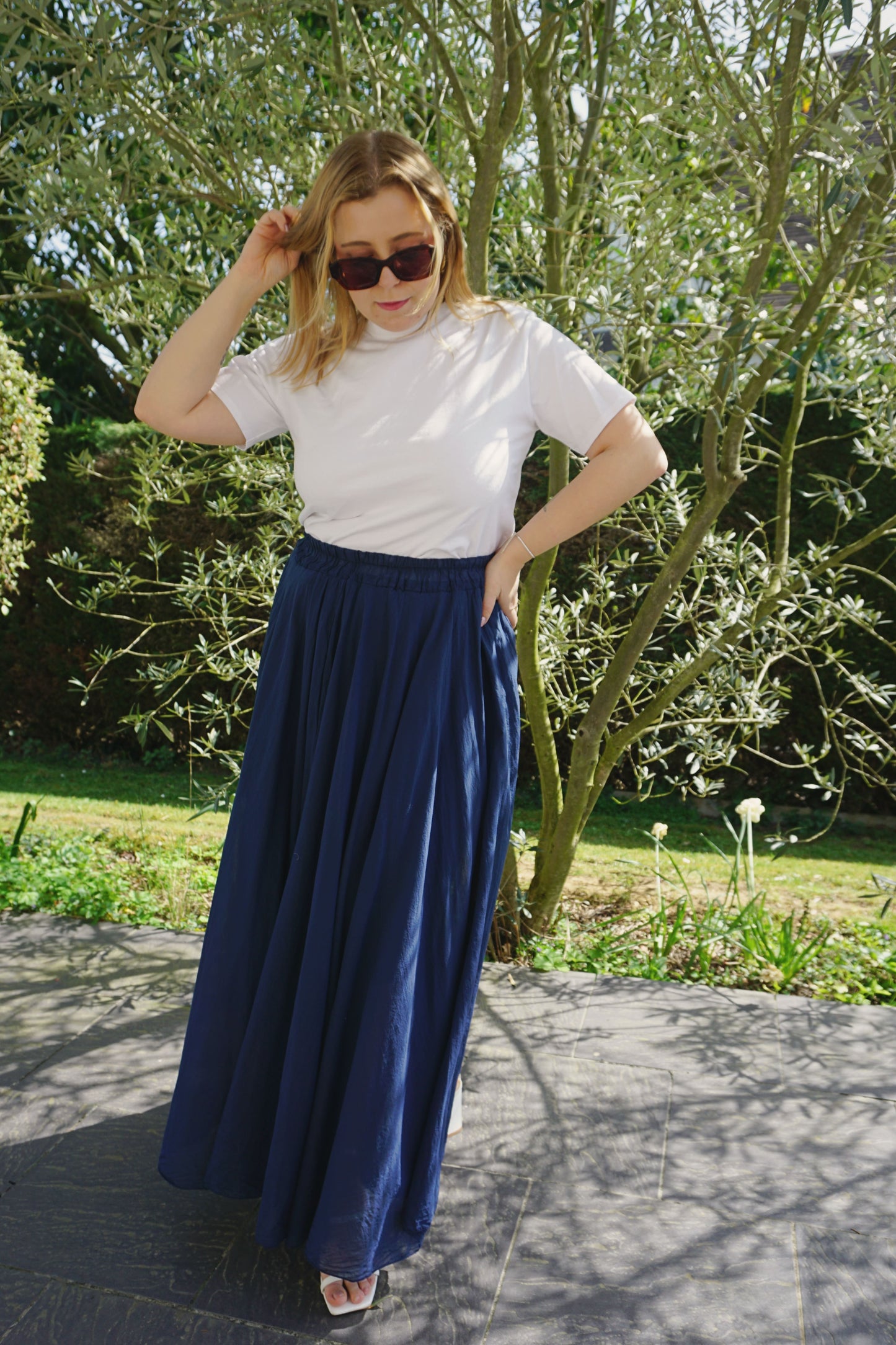 Jupe longue coton bleue marine