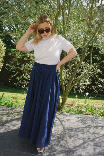 Jupe longue coton bleue marine