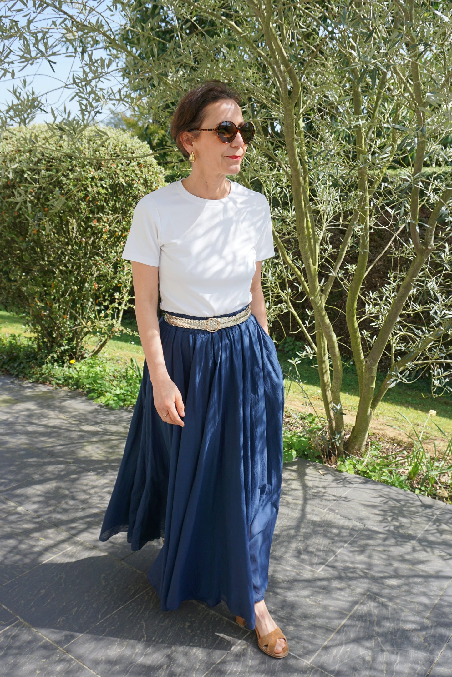 Jupe longue coton bleue marine