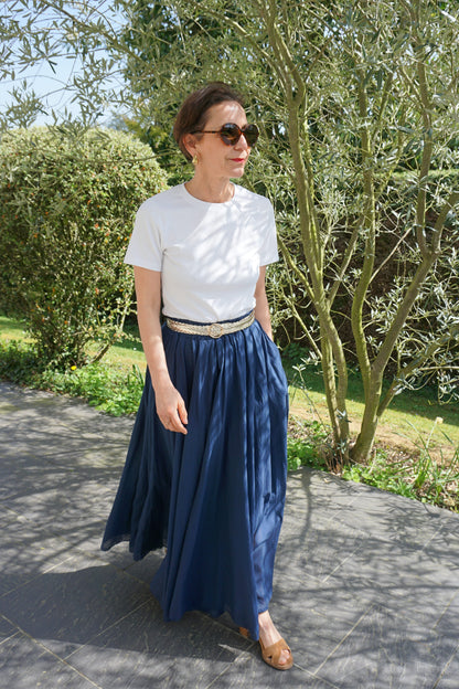 Jupe longue coton bleue marine