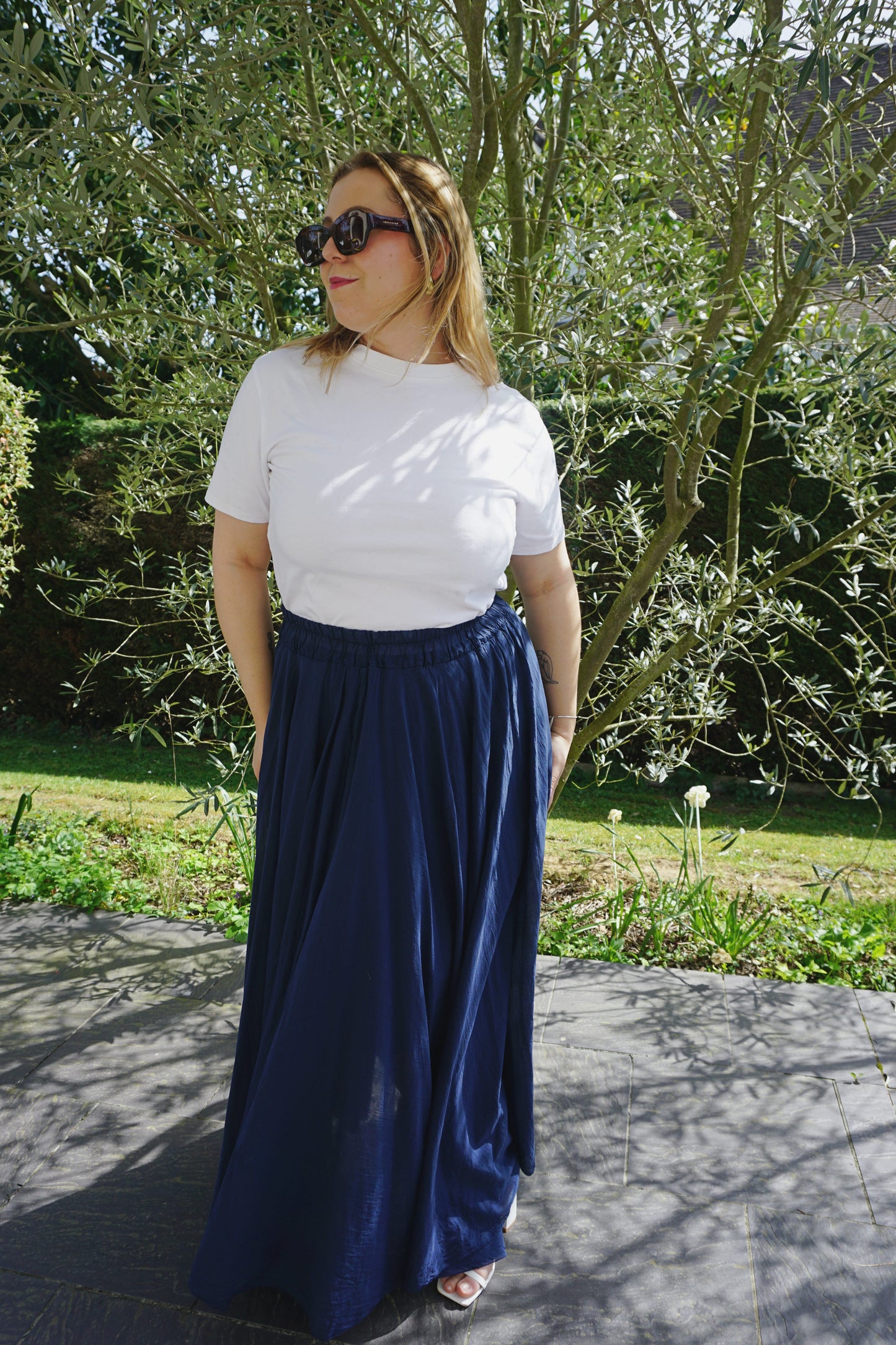 Jupe longue coton bleue marine