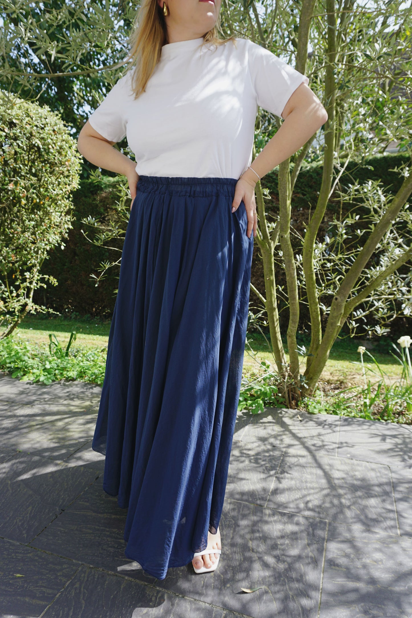 Jupe longue coton bleue marine