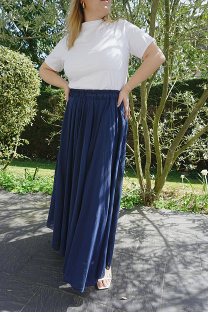 Jupe longue coton bleue marine