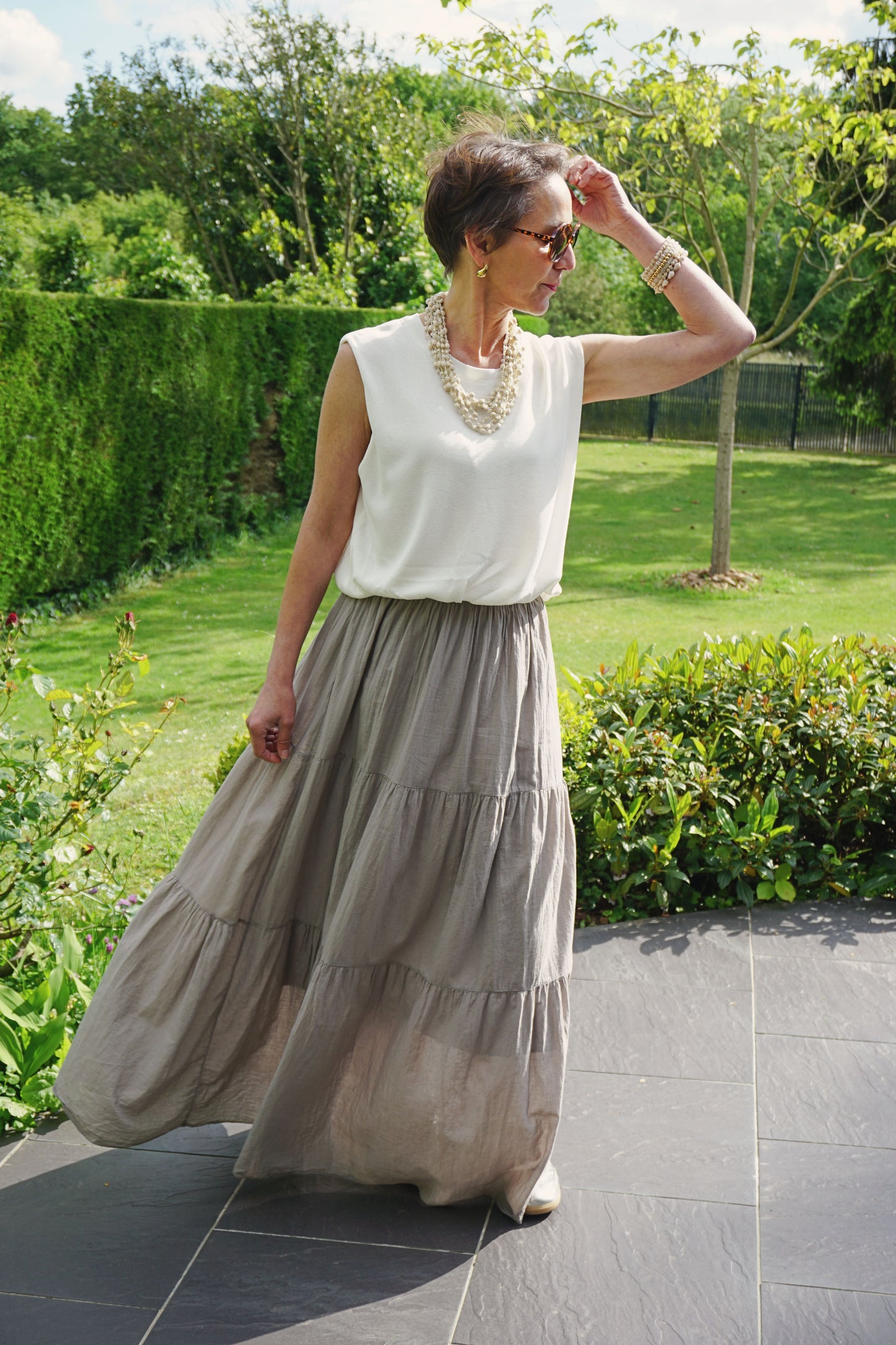 Jupe longue taupe coton