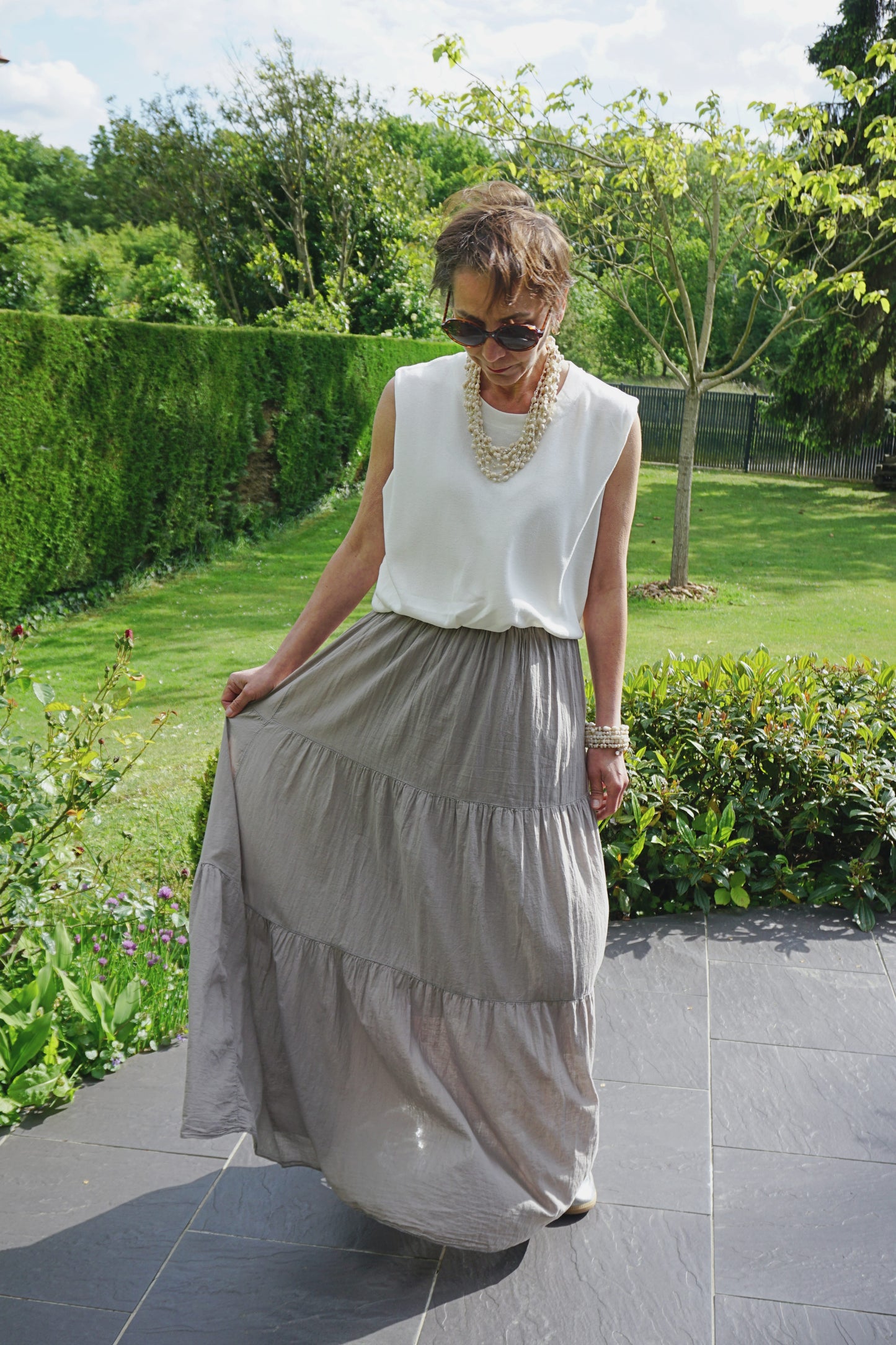 Jupe longue taupe coton