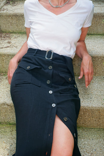 Long Saharan skirt with black linen