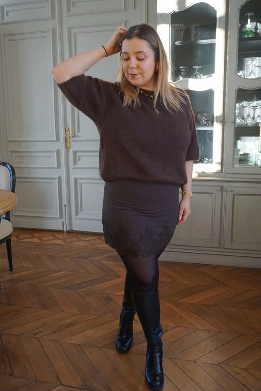 Jupe marron détail dentelle