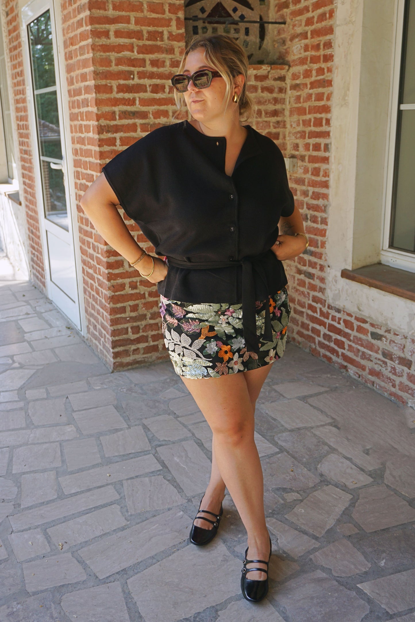Jupe sequins noire et motifs