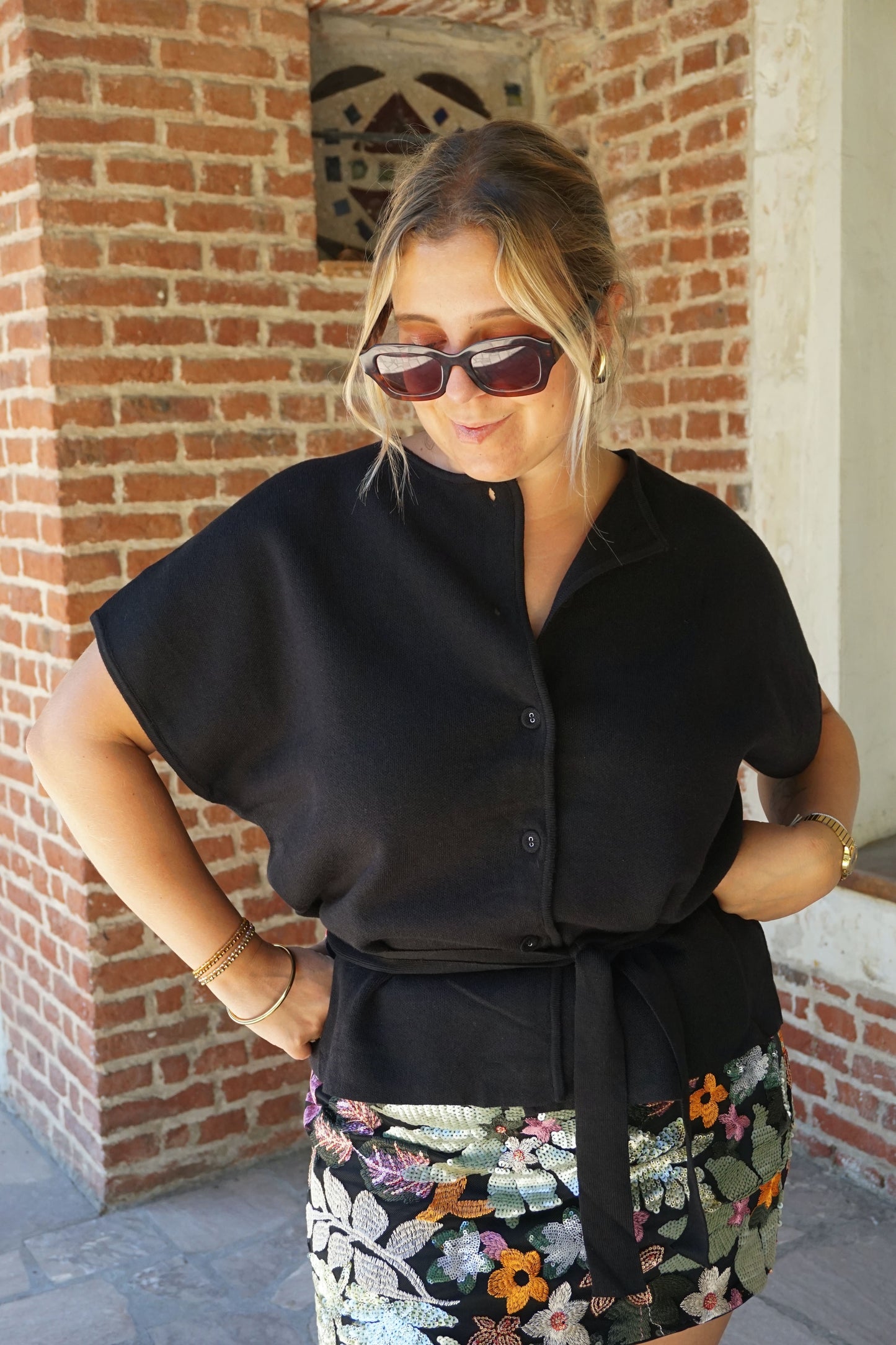 Jupe sequins noire et motifs