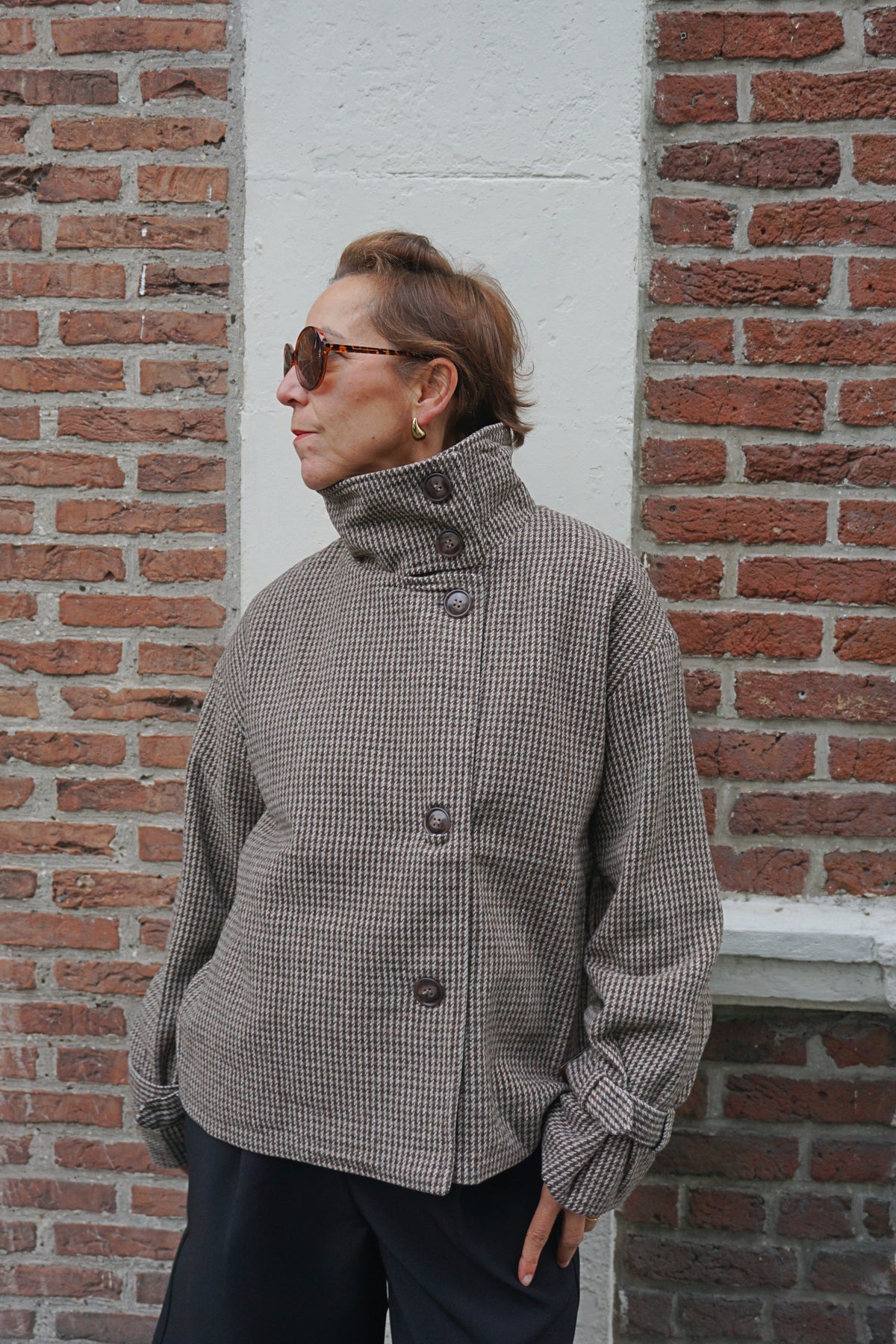 Manteau col montant motif pied de poule