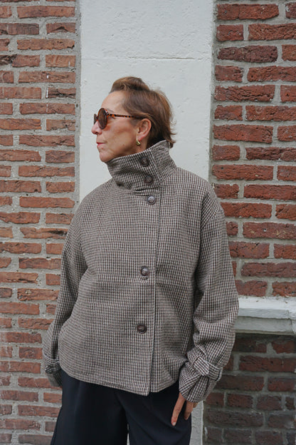 Manteau col montant motif pied de poule