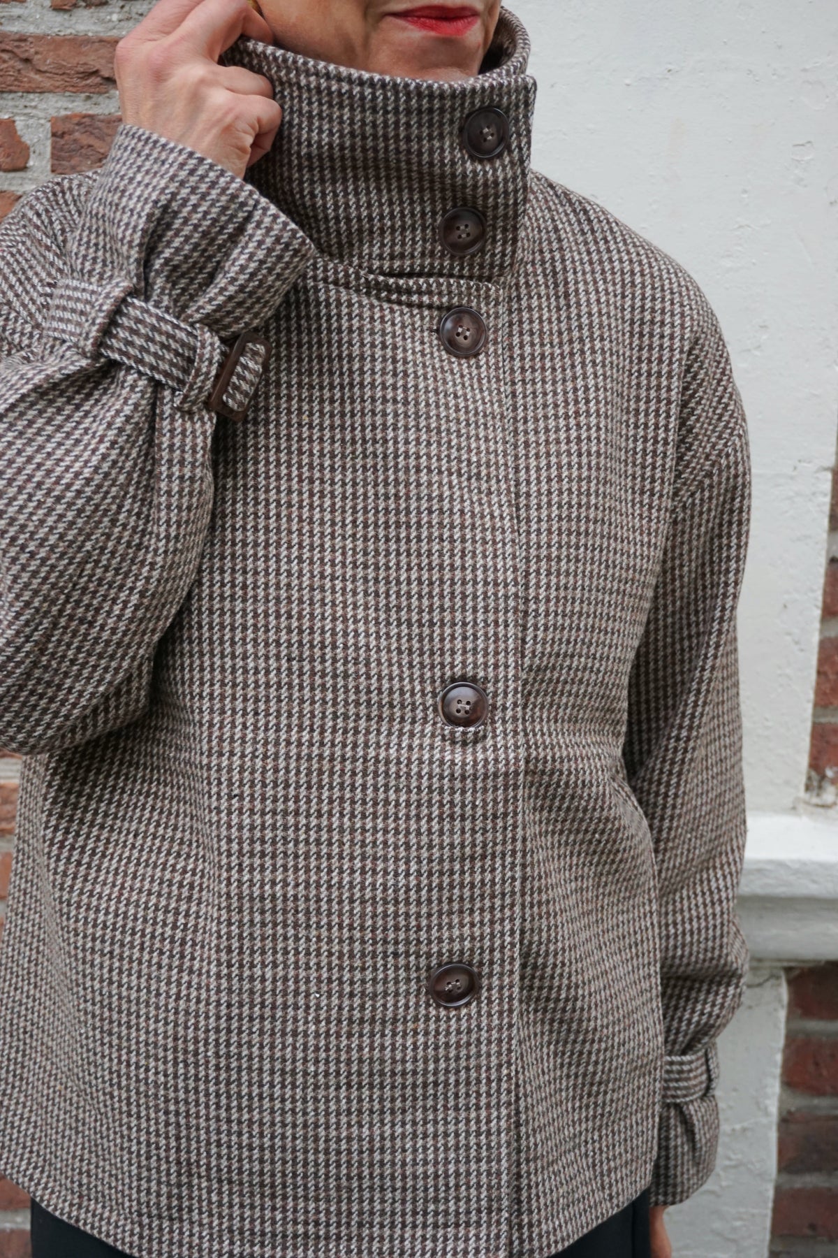 Manteau col montant motif pied de poule