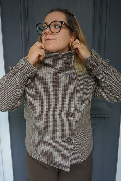 Manteau col montant motif pied de poule