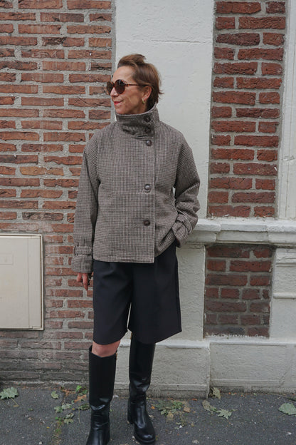 Manteau col montant motif pied de poule