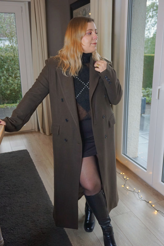 Manteau long droit marron