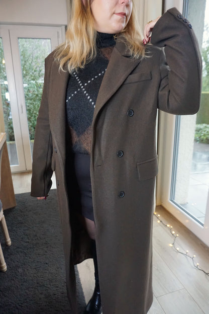 Manteau long droit marron